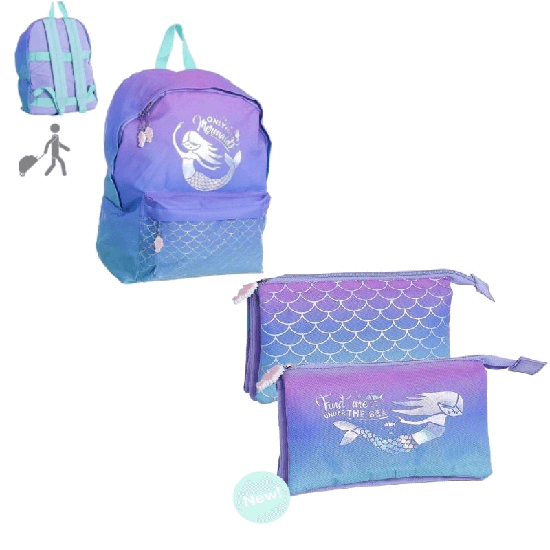 set mochila escolar sirena